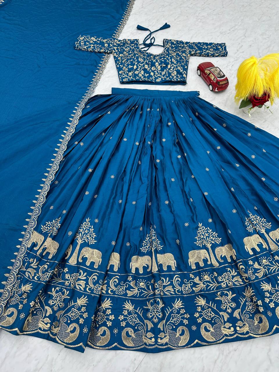 Kanupriya blue chinon embroidered lehenga choli set