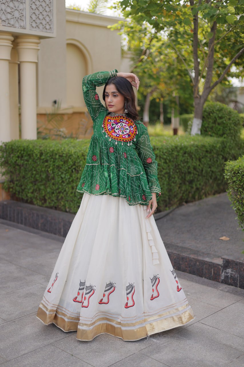 Harshita Green Kora Cotton Gota-Lace Bandhani Lehenga
