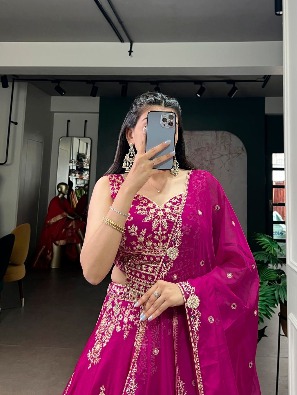 Abhirami pink nysha silk embroidered work lehenga choli set