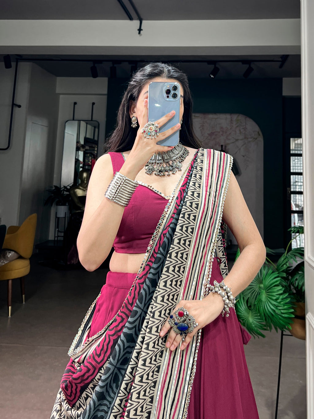 Nandini Pink Reyon Mirror Lace Lehenga Choli
