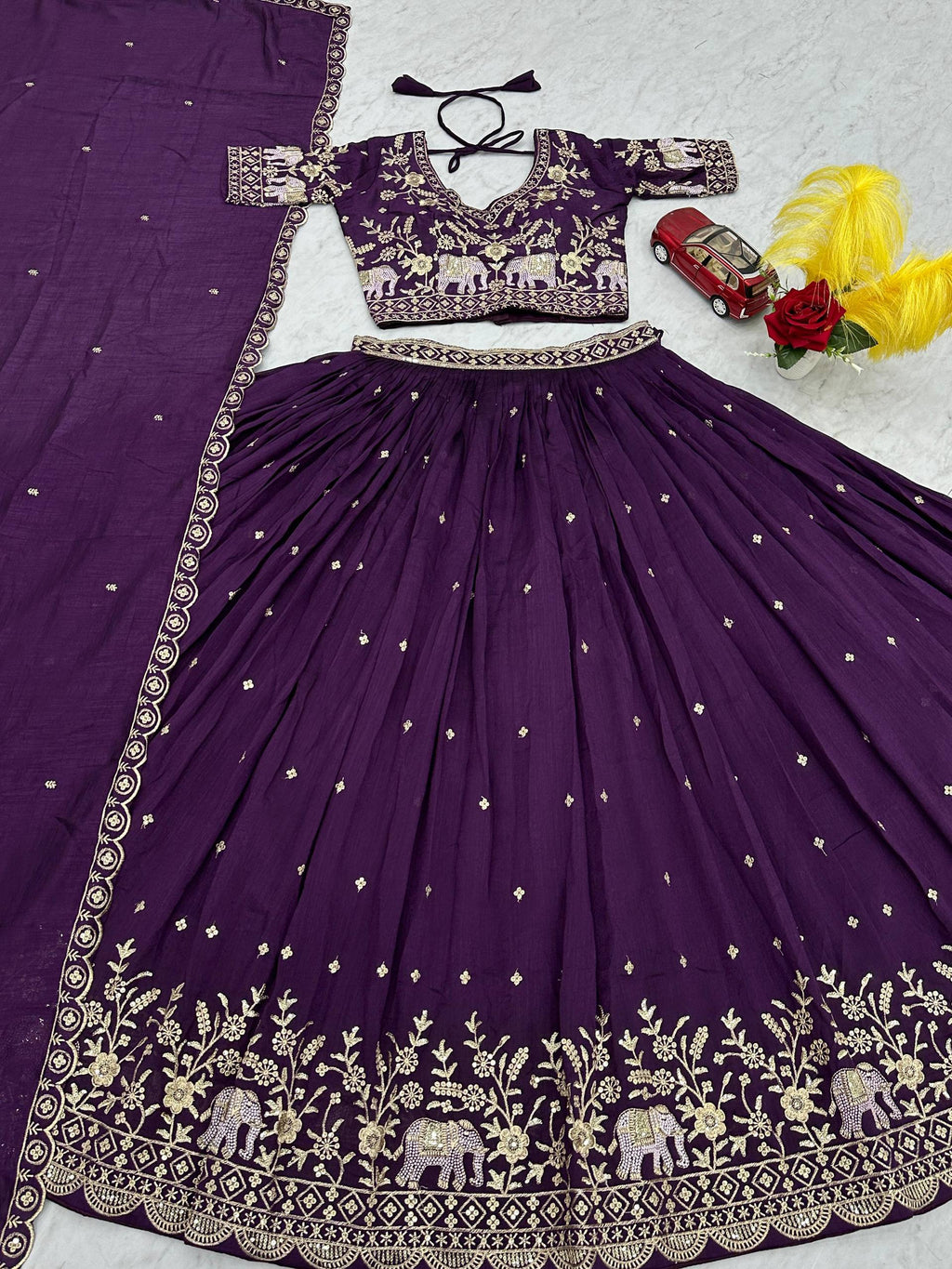 Gopi Deep Purple Color Vichitra Silk Embroidery Sequins Thread Work Lehenga Choli