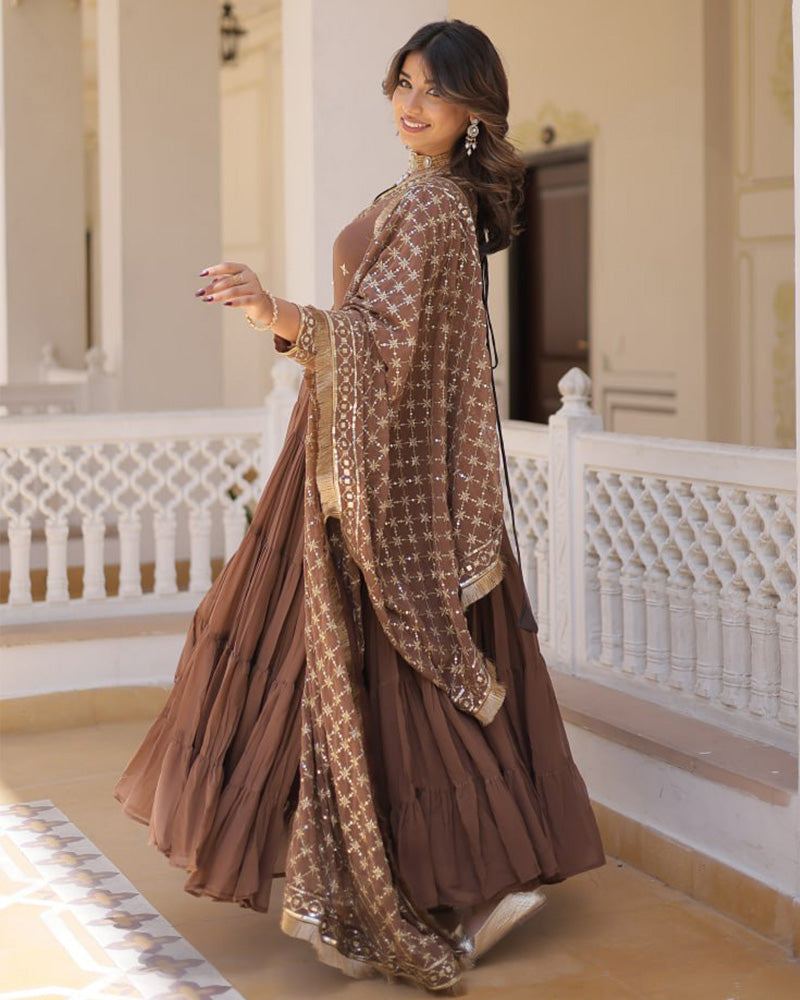 Ridhika brown georgette anarkali gown suit set