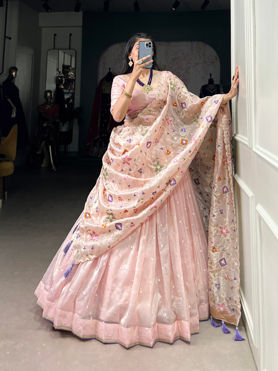 Sharvi pink gold crush embroidered lehenga set
