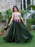 Tanu Green Color Tissue Silk Sequins Thread Work Lehenga Choli with Dupatta