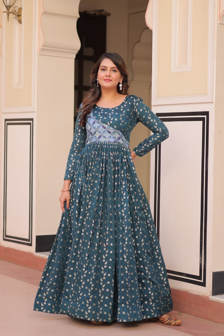 Vani Choli Printed Flared Rama Color Gown