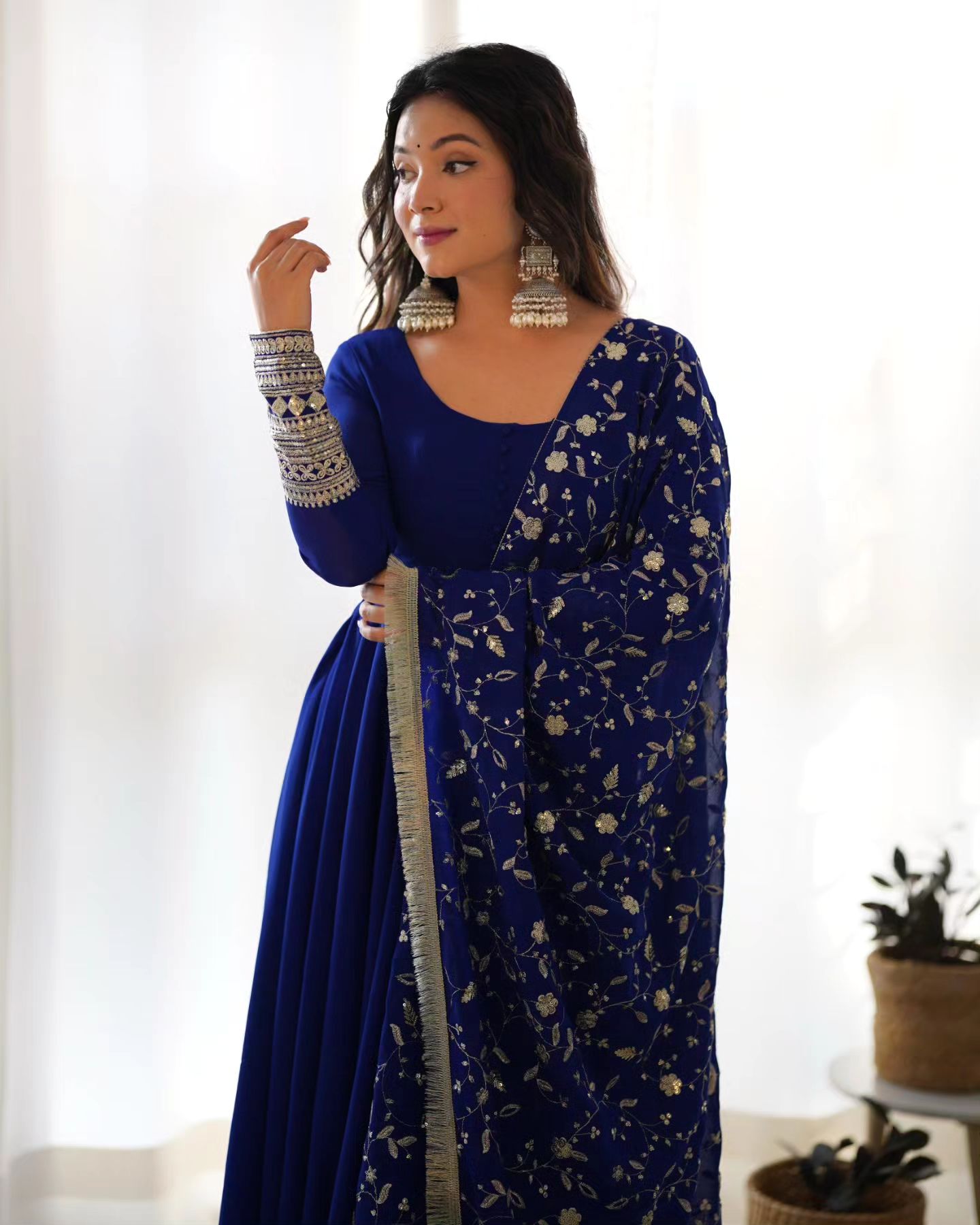 Glamorous Blue Anarkali Flared Kurti Set with Dupatta
