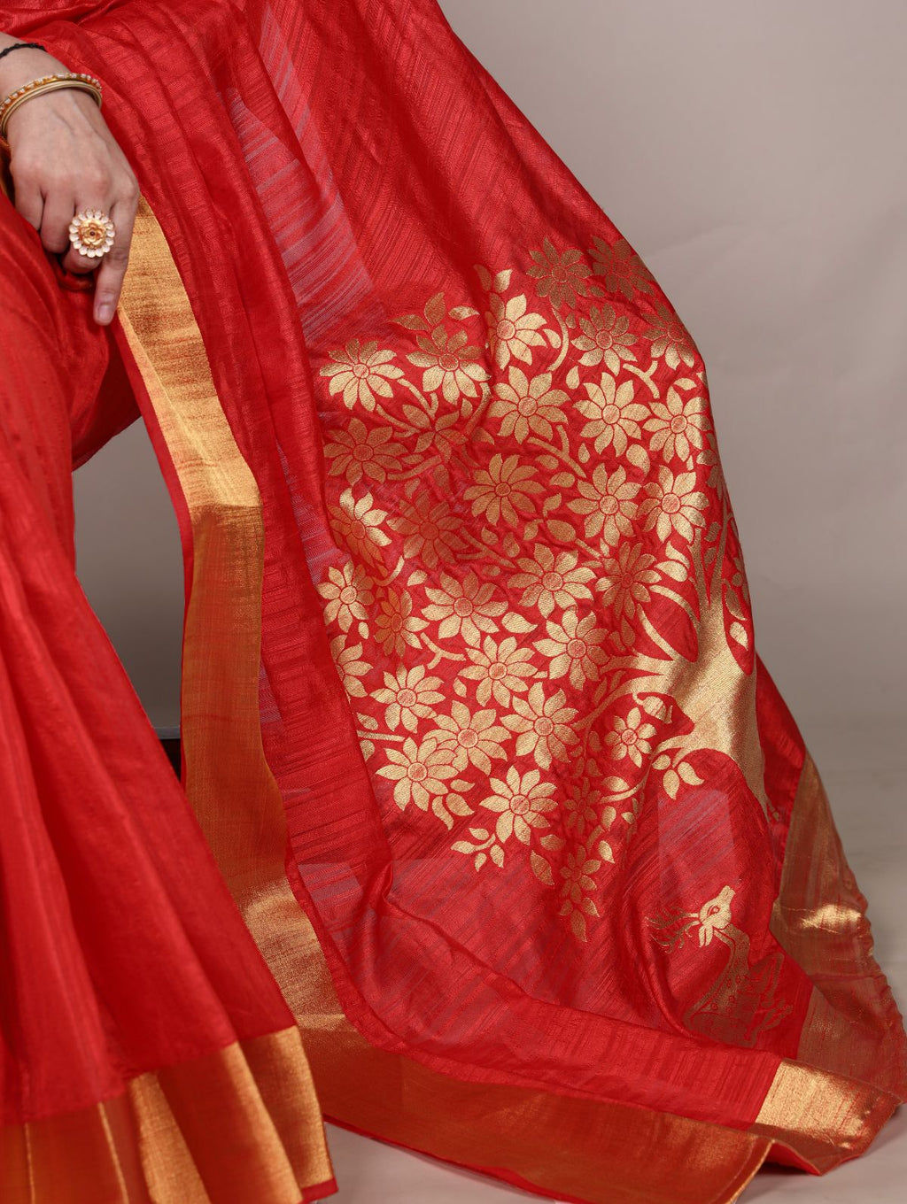 Red Color Raw Silk Zari Weaving Saree with Unstitched Blouse