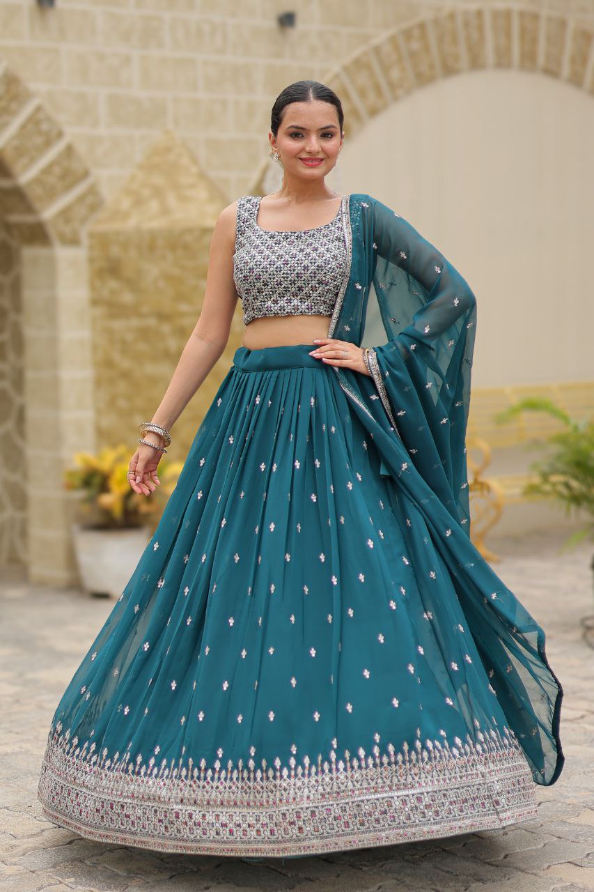 Avira Faux Georgette Embroidery Sequance Lehanga Set