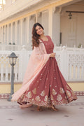 Vasudha brown georgette embroidered anarkali gown set