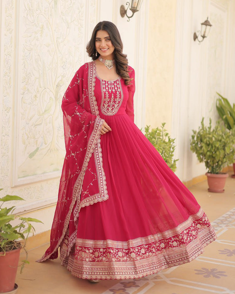 Vasundhara faux blooming pink anarkali gown suit set