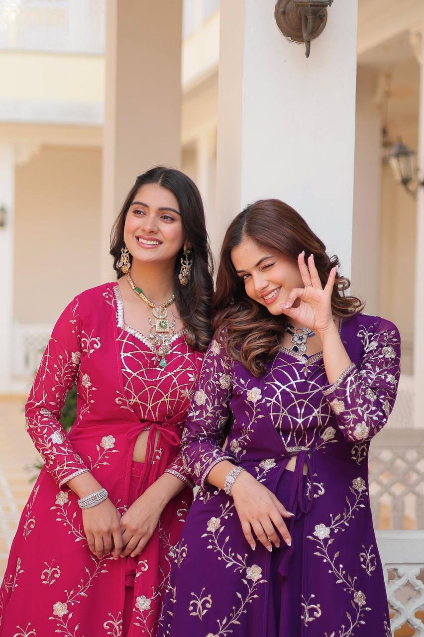 Aanshi Georgette Embroidered Shrug Set