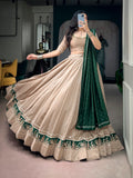 Jiya Beige Chanderi Embroidered Lehenga