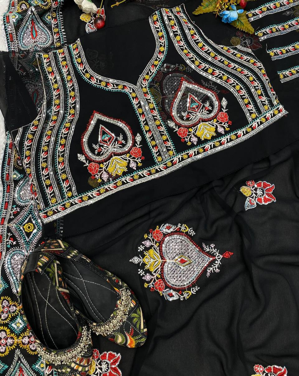 Tejasswi Prakash Black Georgette Embroidered Saree