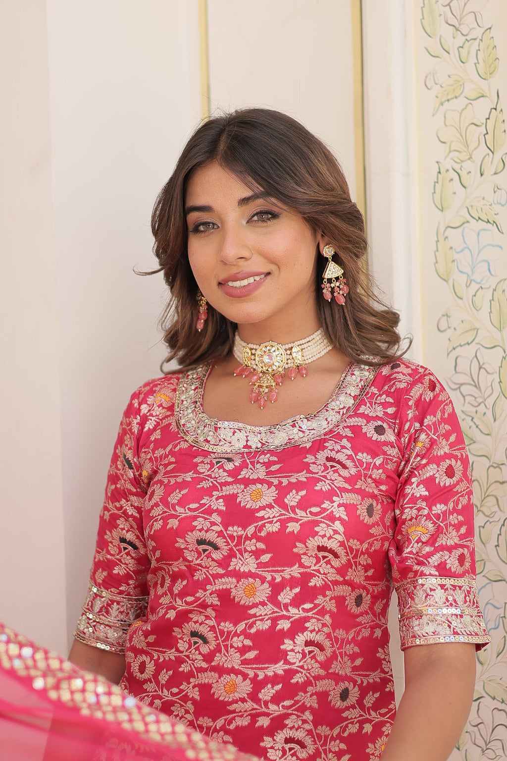 Krishnapriya Rani Pink Viscose Embroidered Kurti Gharara Set