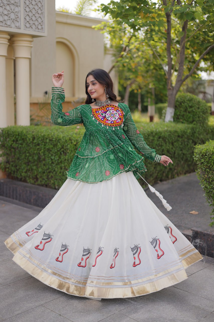 Harshita Green Kora Cotton Gota-Lace Bandhani Lehenga