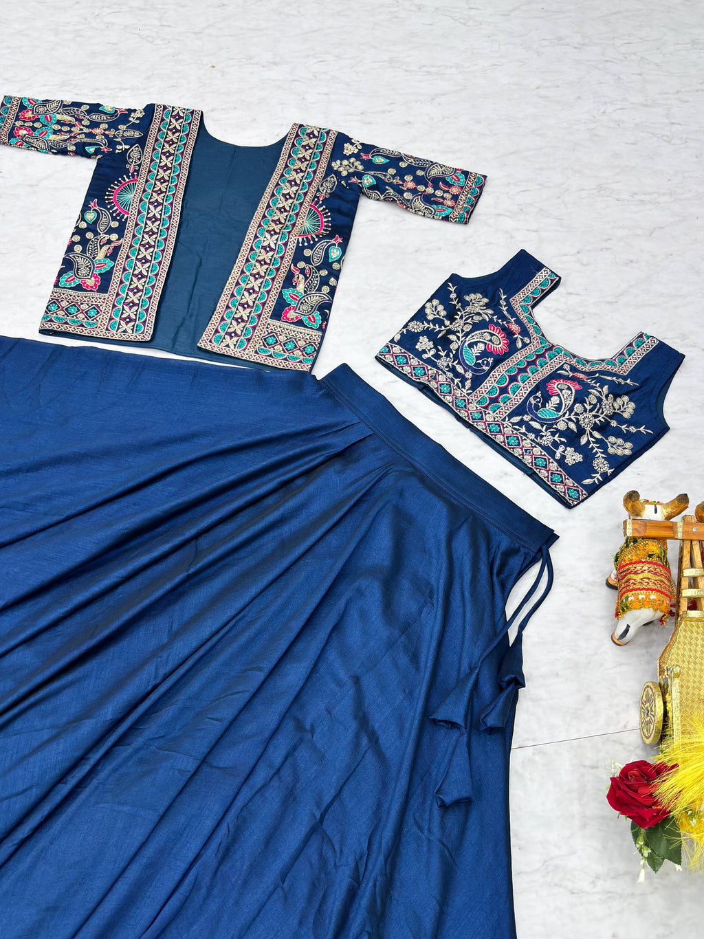 Devisha Blue Color Vichitra Silk Lehenga Choli with Embroidery Koti
