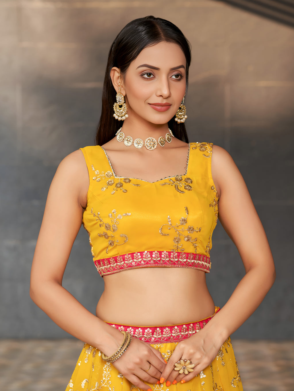 Navya Mustard Yellow Color Floral Embroidered Lehenga Choli with Dupatta