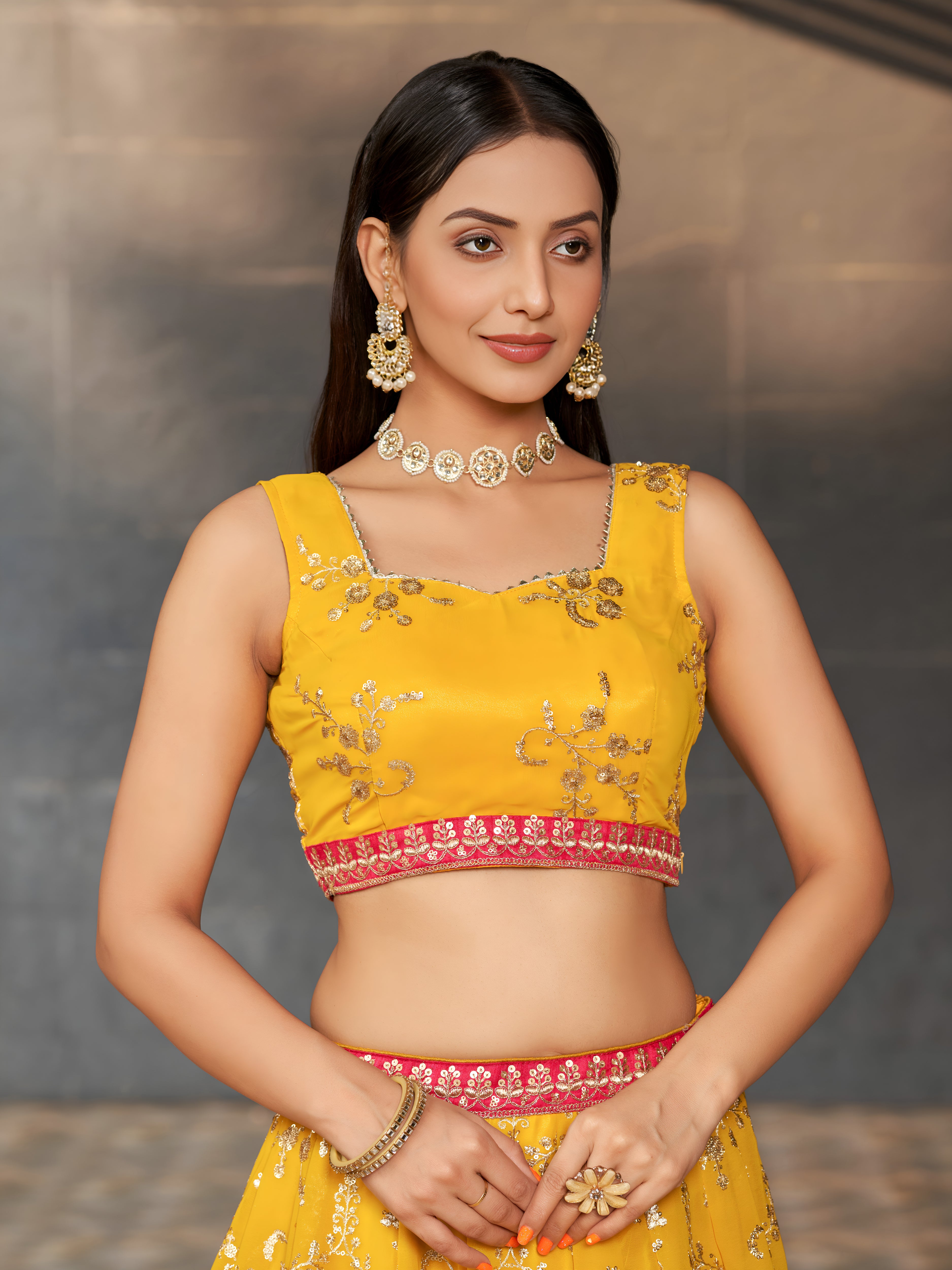 Navya Mustard Yellow Color Floral Embroidered Lehenga Choli with Dupatta