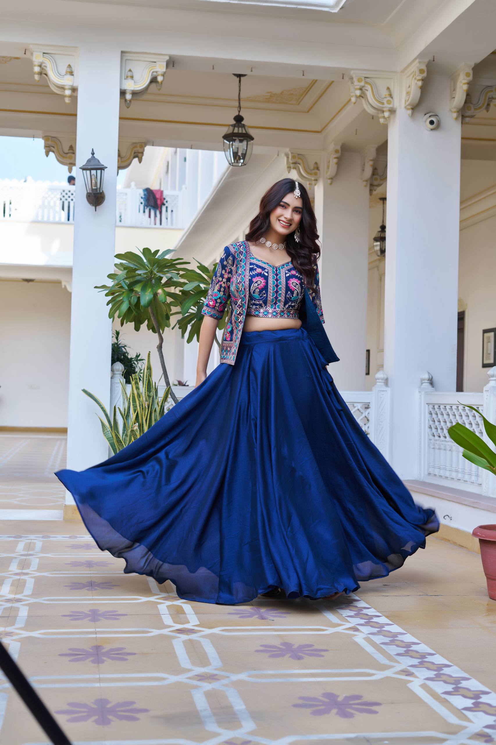 Devisha Blue Color Vichitra Silk Lehenga Choli with Embroidery Koti