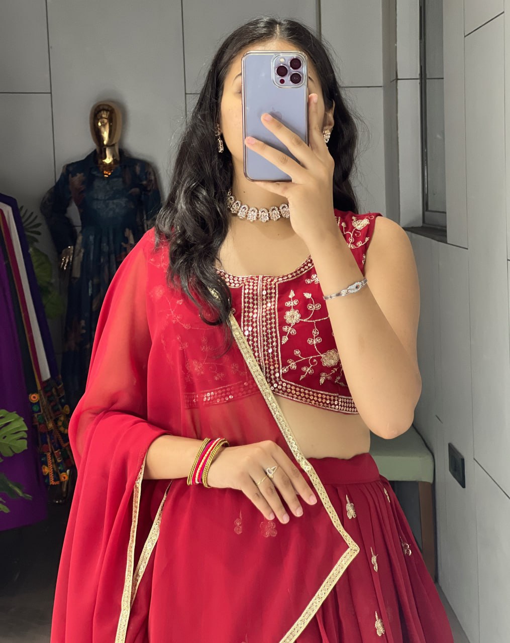 Yami Maroon Color Georgette Embroidered Lehenga Choli with Dupatta