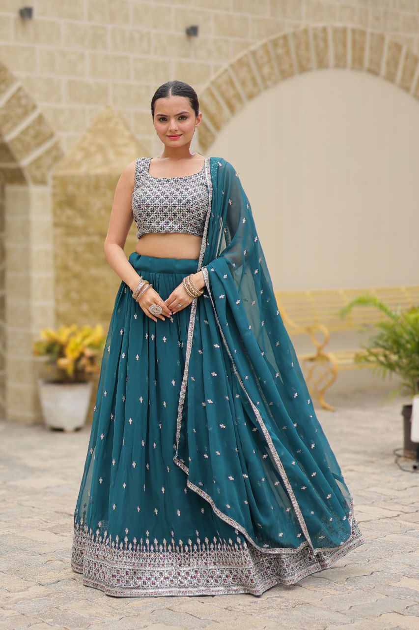 Avira Faux Georgette Embroidery Sequance Lehanga Set