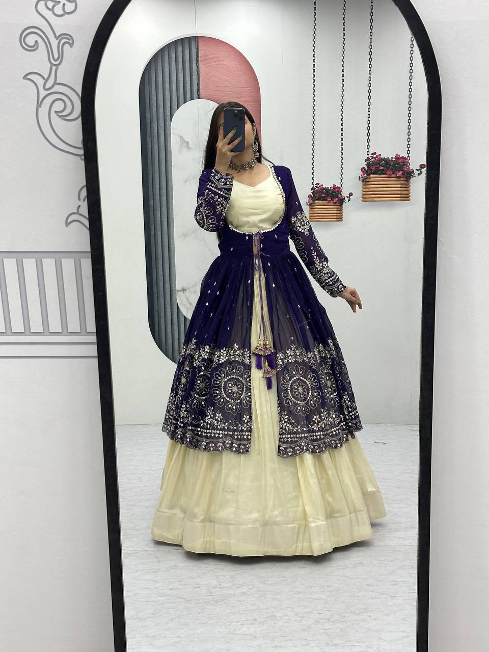 Tulika Navy Blue Color Cosmos Silk Heavy Thread and Sequence Work Lehenga Choli with Shrug