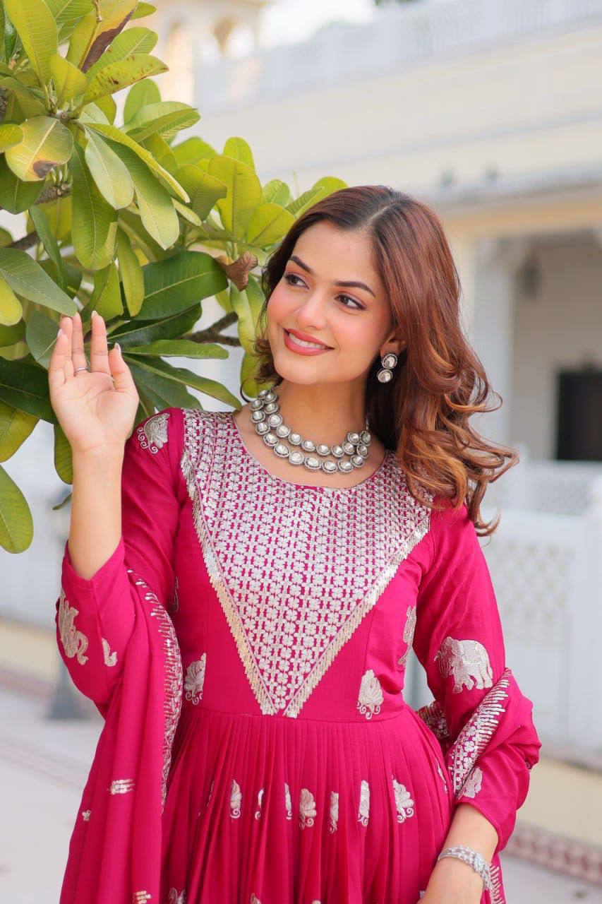 Veronika Pink Georgette Embroidered Anarkali Gown Set