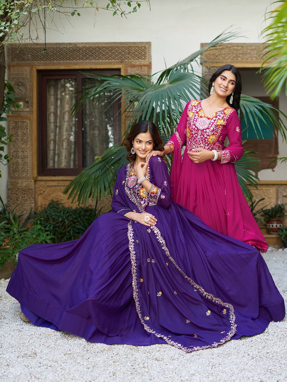 Pink Star Georgette Heavy Sequins Thread Work Gown with Dupatta