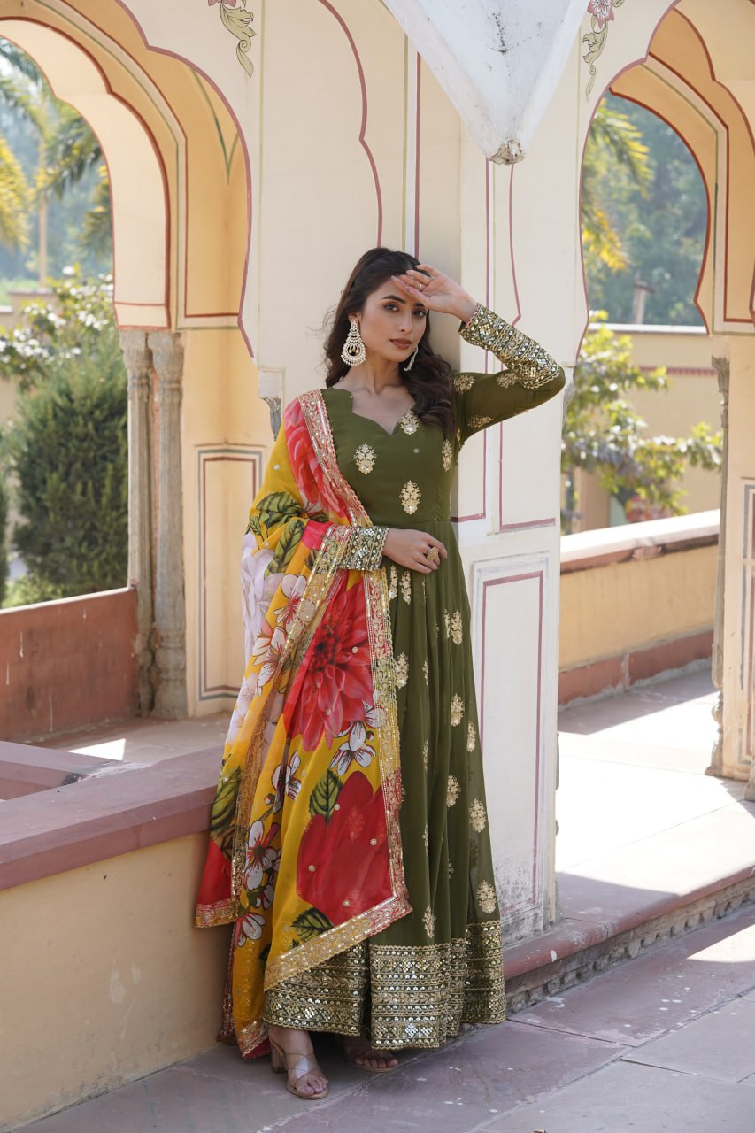 Padmini georgette green embroidery anarkali gown set