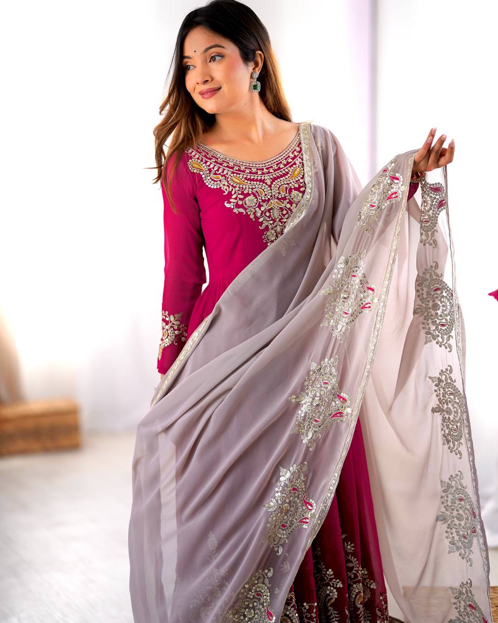 Tejvini Georgette Embroidered Pink Gown