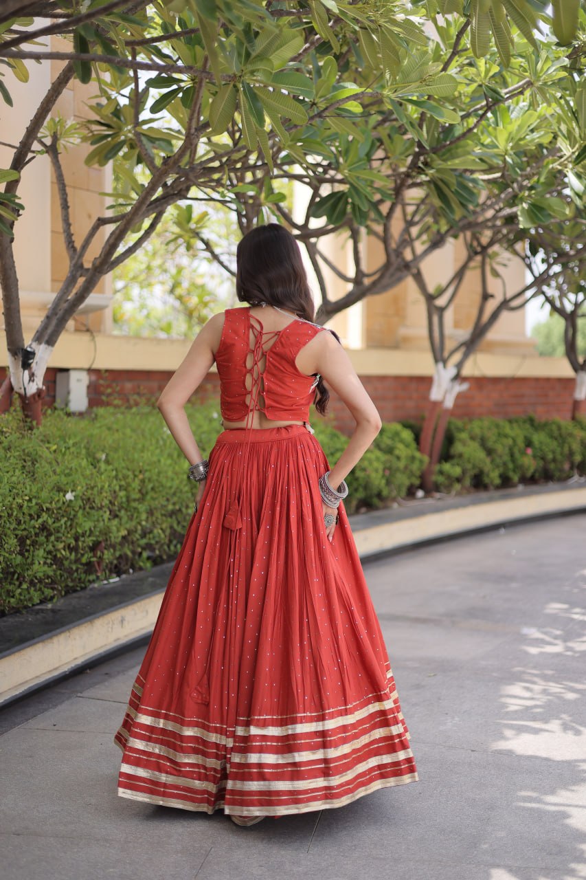 Yashvi Orange Reyon Mukesh Patti Lace Lehenga Choli