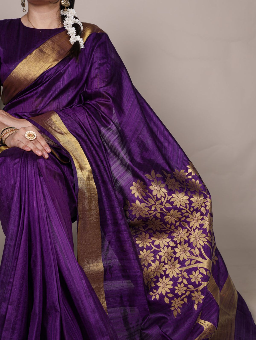 Purple Color Raw Silk Zari Weaving Saree with Unstitched Blouse