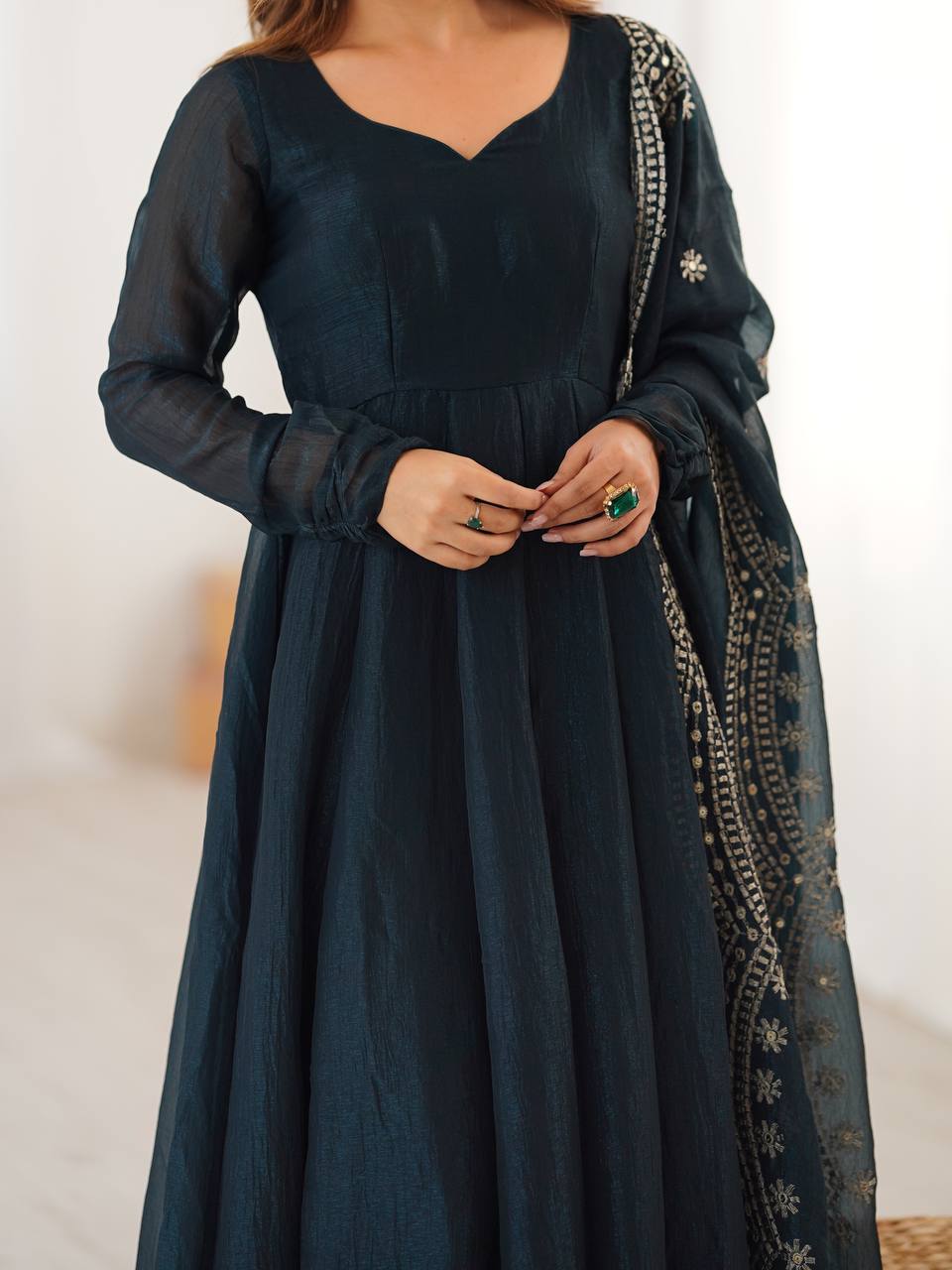 Tiya Fandy Silk Green Anarkali Suit