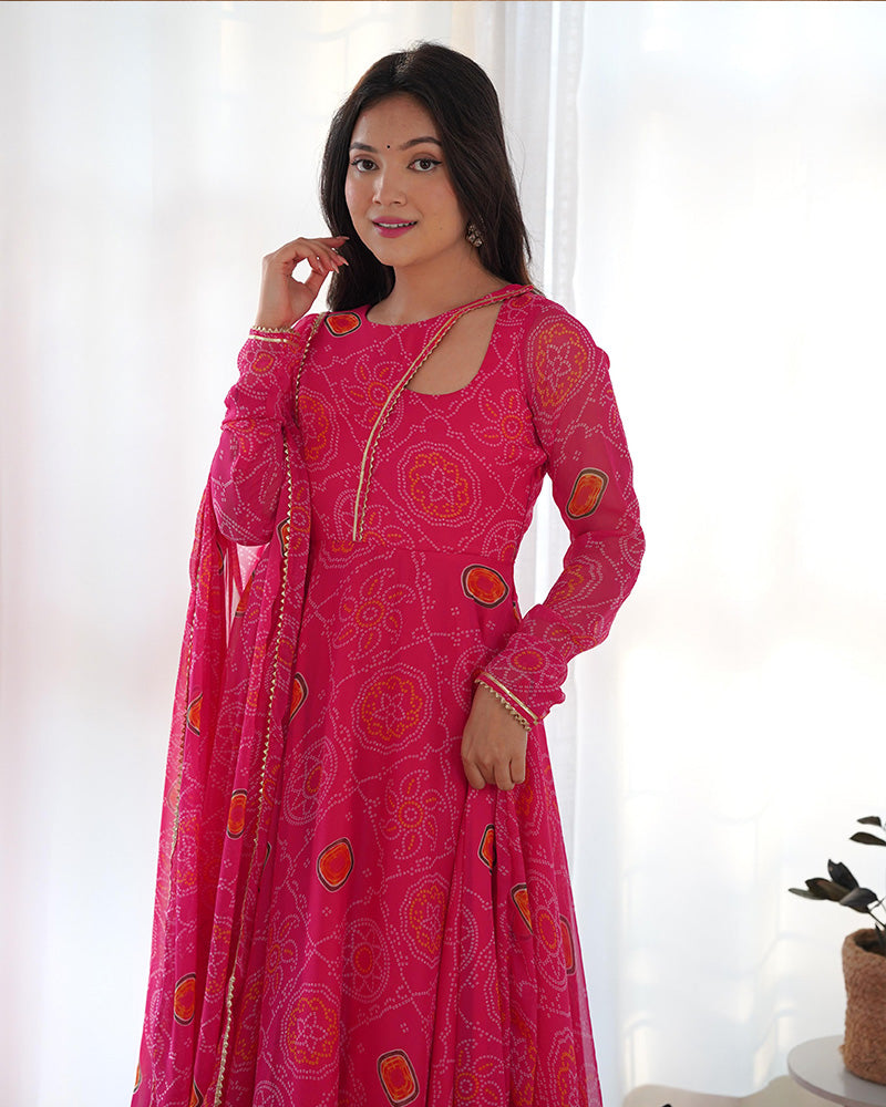 Kaveri pink printed chiffon anarkali set