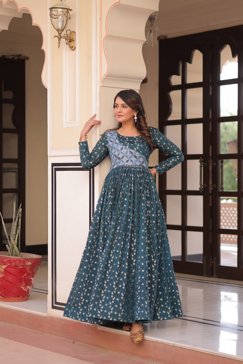 Vani Choli Printed Flared Rama Color Gown