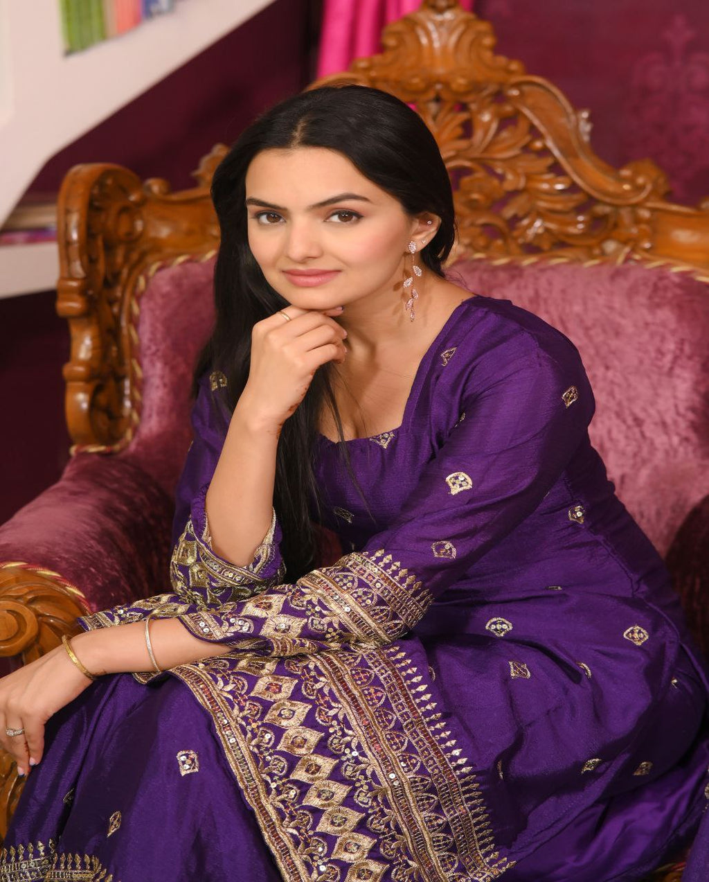 Svara Purple Chinon Embroidered Kurti Sharara Set