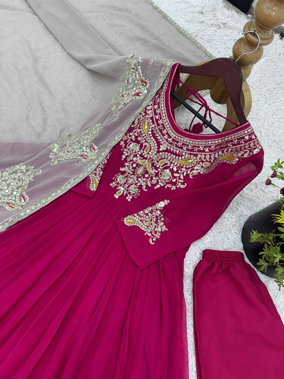 Tejvini Georgette Embroidered Pink Gown