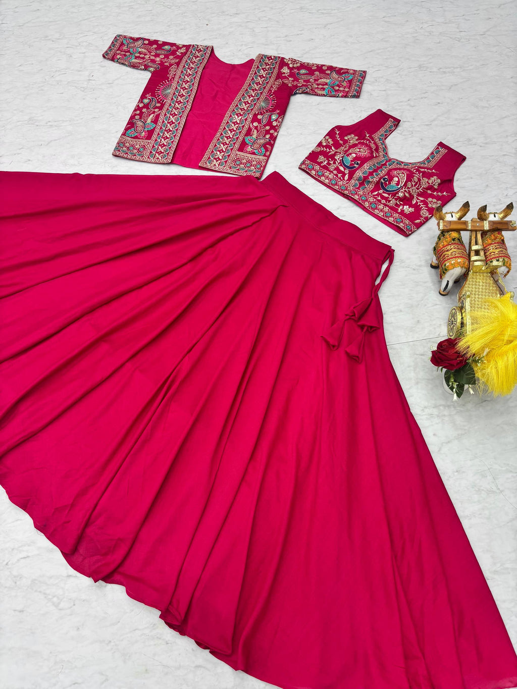 Devisha Pink Color Vichitra Silk Lehenga Choli with Embroidery Koti