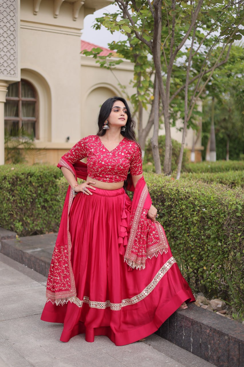 Subhadra Pink Glory Satin Embroidery Zari Sequins Lehenga
