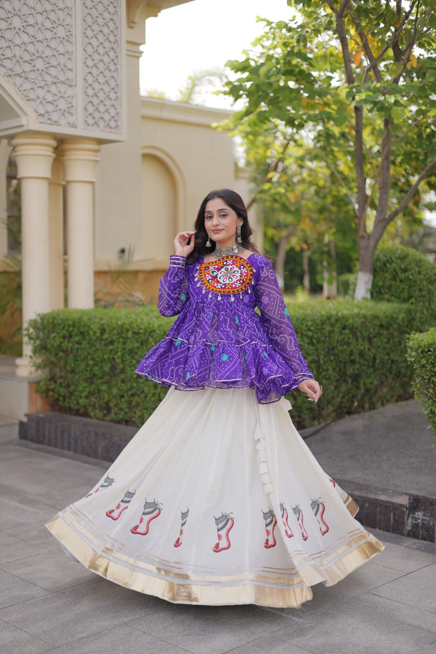 Harshita Purple Kora Cotton Gota-Lace Bandhani Lehenga