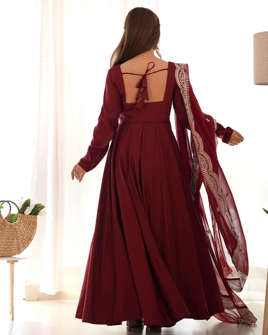 Prema brown Chanderi silk Anarkali suit set