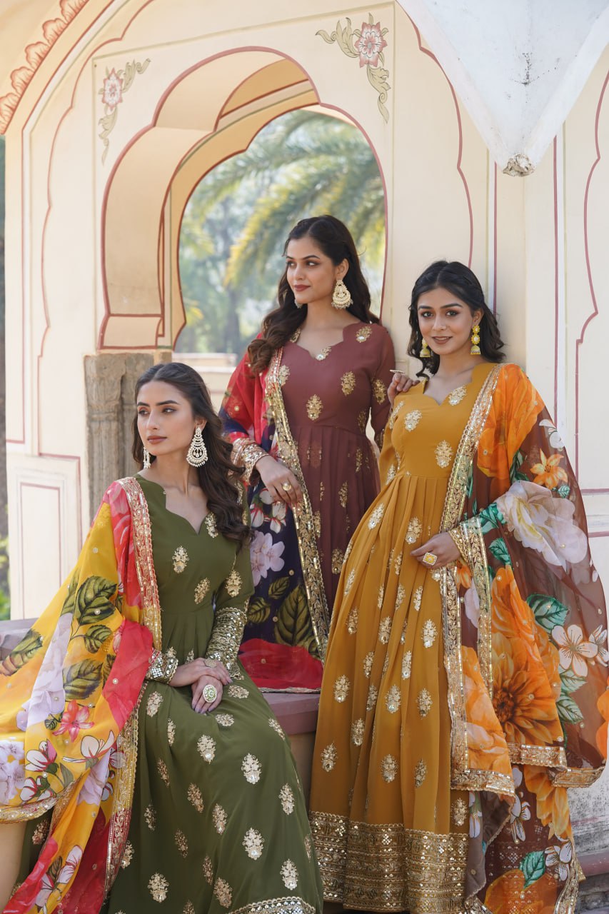 Padmini georgette green embroidery anarkali gown set