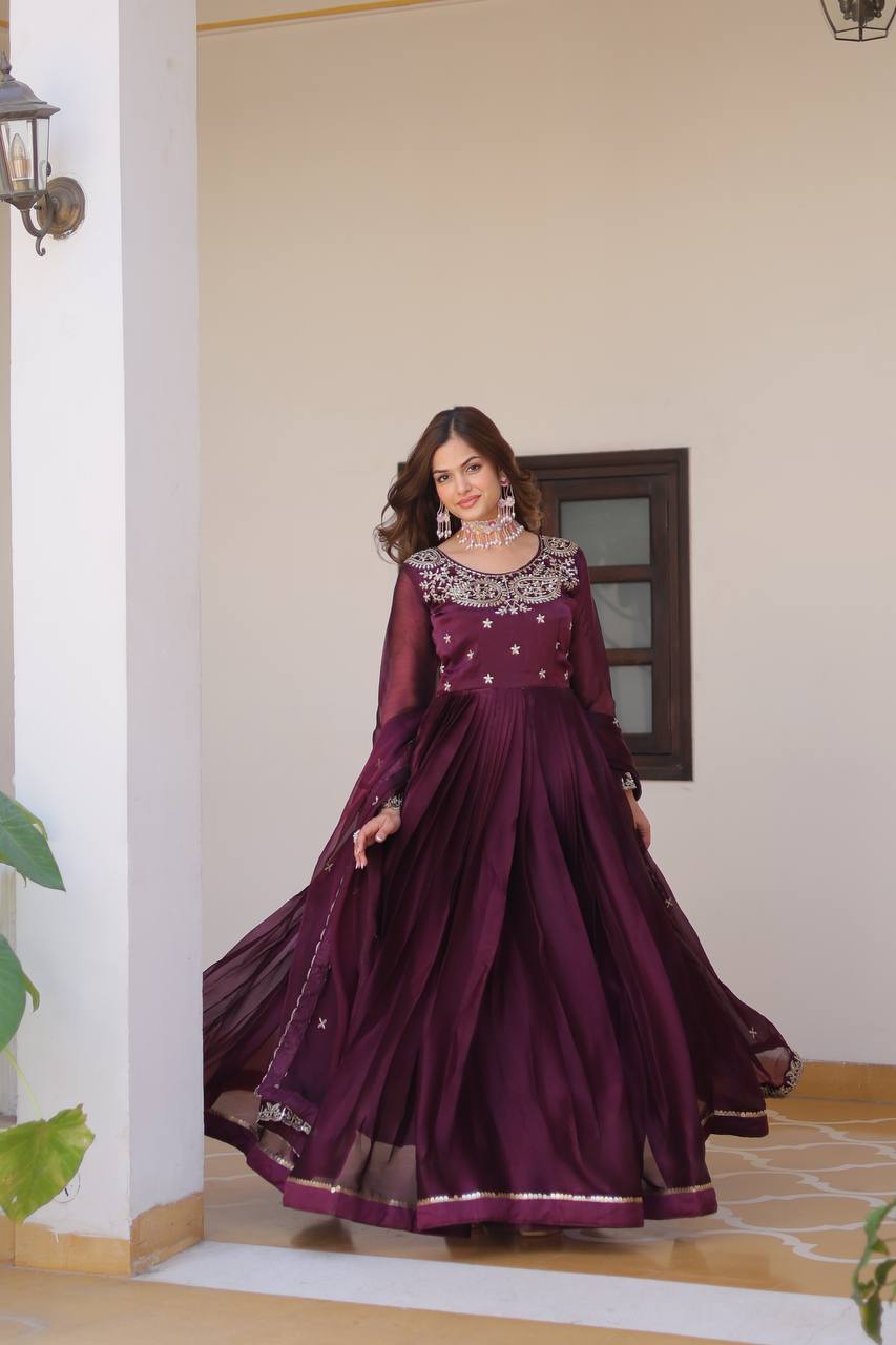 Siddhika Pure Burberry Silk Embroidered Gown Set