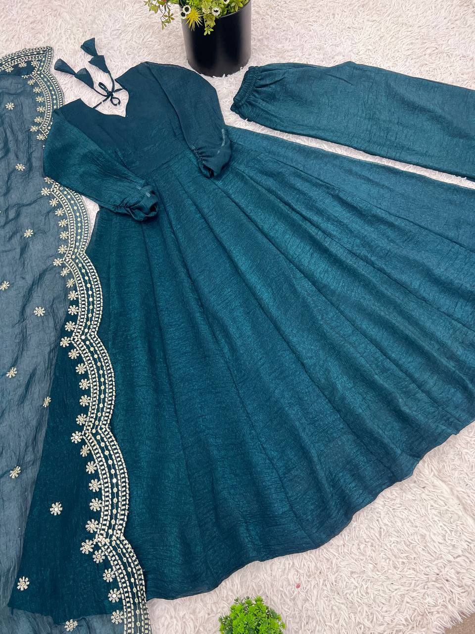 Tiya Fandy Silk Green Anarkali Suit