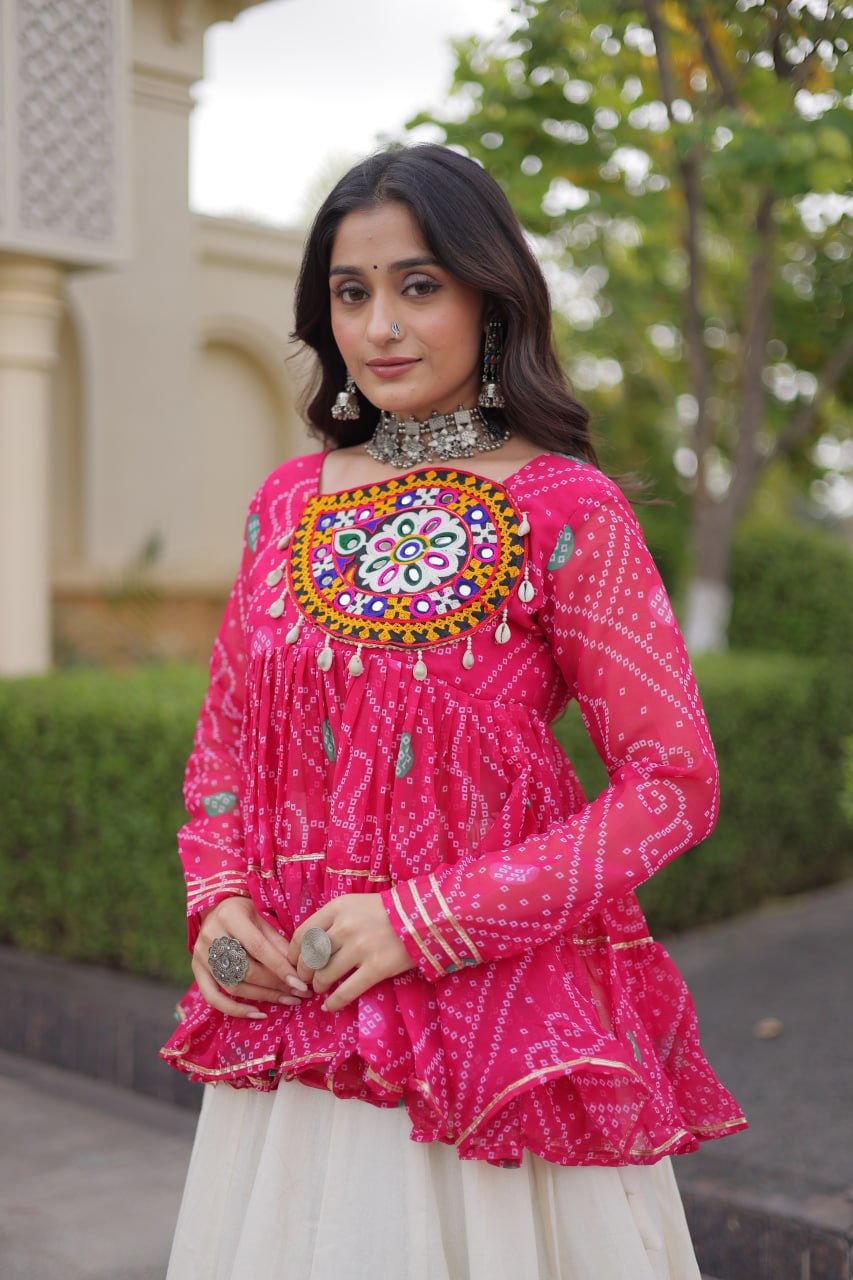 Harshita Pink Kora Cotton Gota-Lace Bandhani Lehenga