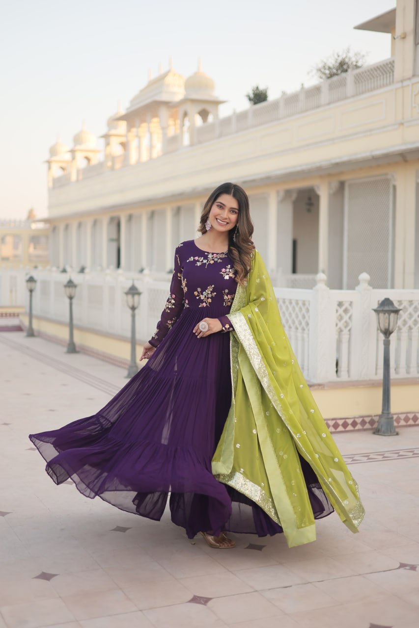 Satyabhama purple georgette anarkali gown set