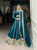 Sravya teal vichitra silk sequins embroidered lehenga set