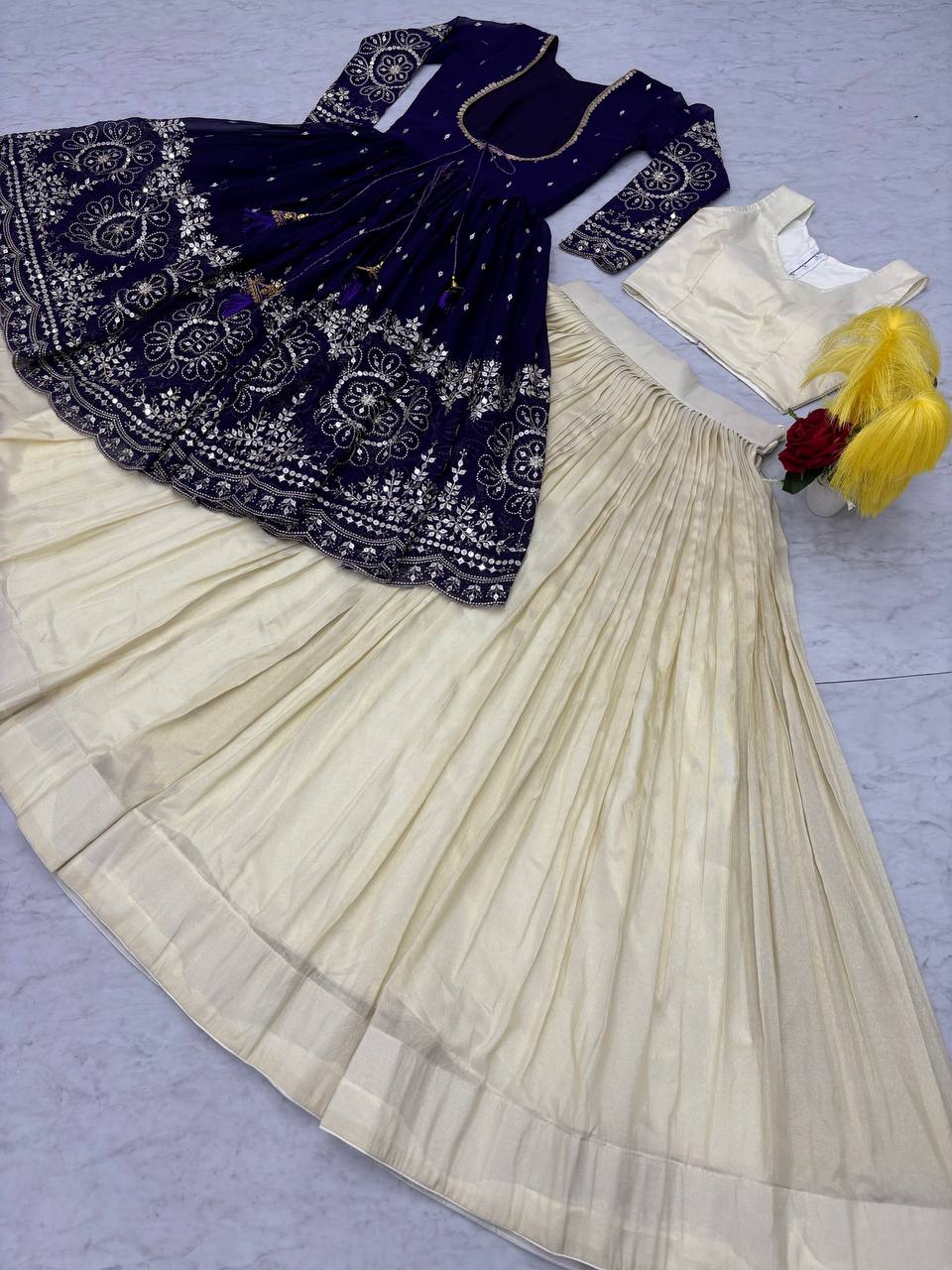 Tulika Navy Blue Color Cosmos Silk Heavy Thread and Sequence Work Lehenga Choli with Shrug