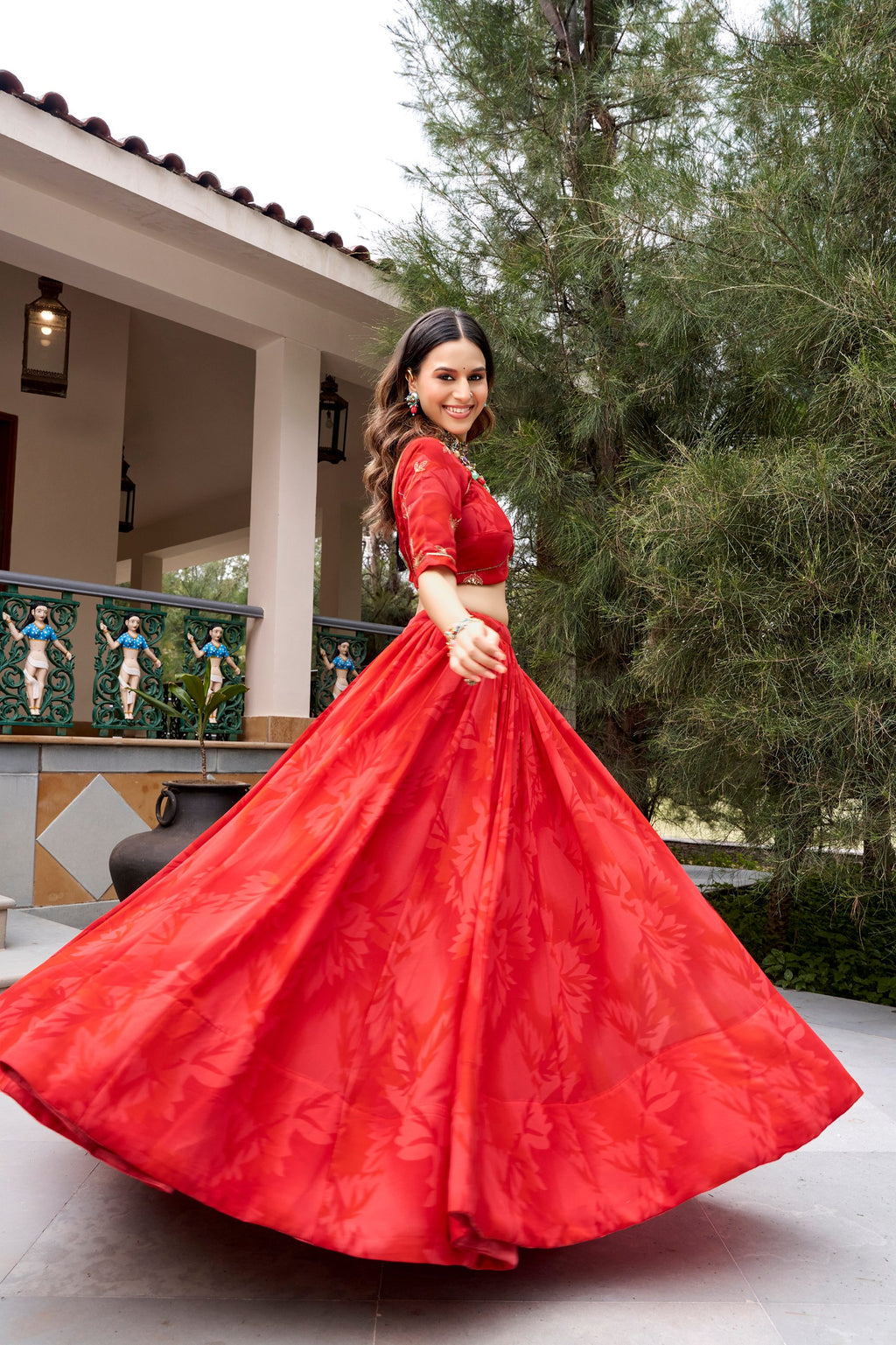 Trisha Red Georgette Sequins Embroidered Lehenga