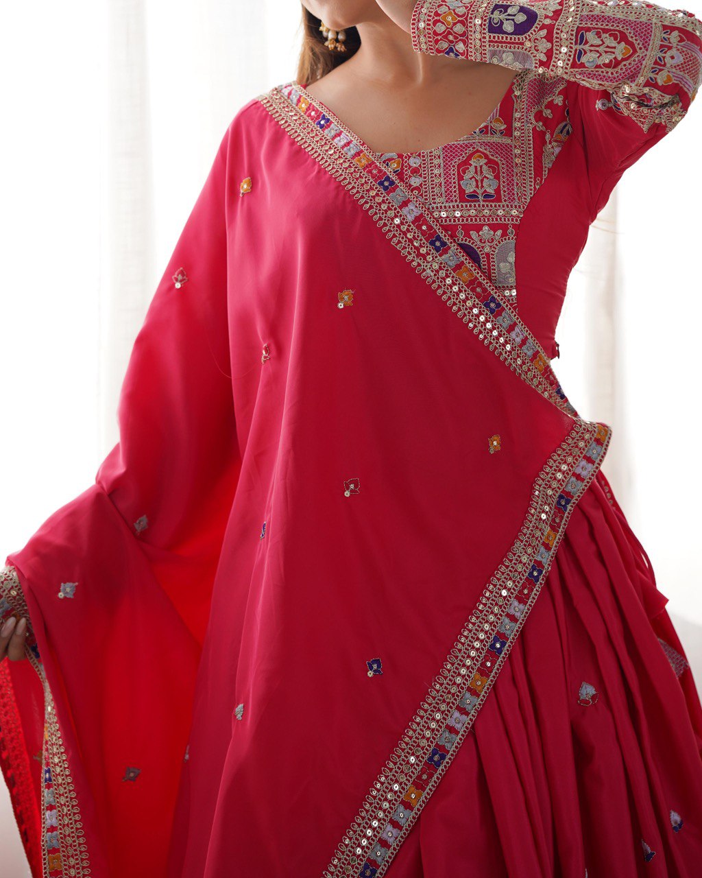 Pink natural crepe silk Kavyani designer lehenga choli